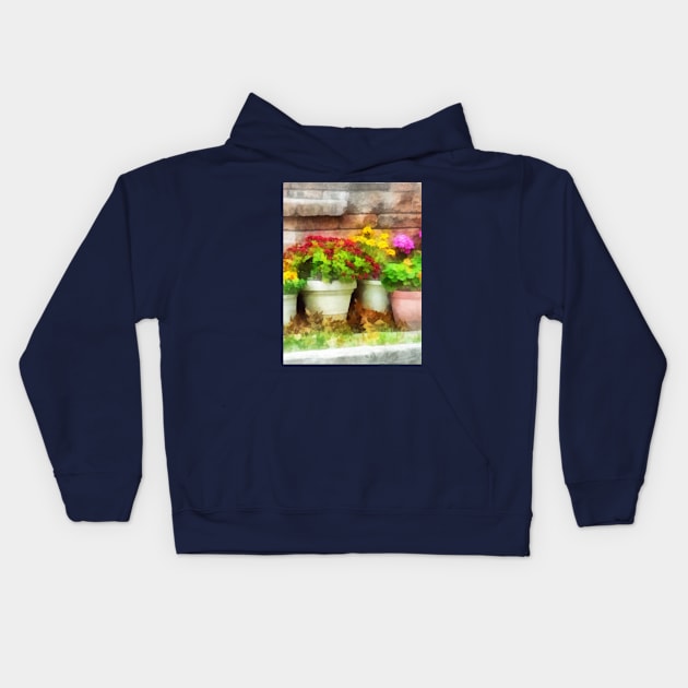 Flowerpots with Autumn Flowers Kids Hoodie by SusanSavad